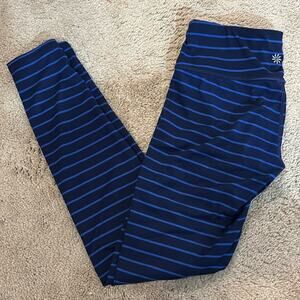 Athleta Leggings Chaturanga Blue Striped Low Rise Size Small